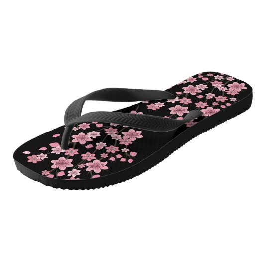 Cherry Blossom Petals Trees roze Black Teenslippers (Schuin)