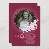 Cherry Blossom Photo Bat Mitswa Uitnodiging (Voorkant / Achterkant)