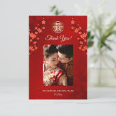 Cherry Blossom Photo Chinese Wedding Bedankkaart (Staand voorkant)