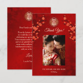 Cherry Blossom Photo Chinese Wedding Bedankkaart (Voorkant / Achterkant)