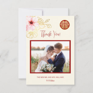 Cherry Blossom Photo Chinese Wedding Bedankkaart