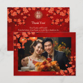 Cherry Blossom Photo Chinese Wedding Bedankkaart (Voorkant / Achterkant)