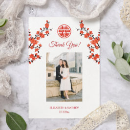 Cherry Blossom Photo Chinese Wedding Bedankkaart