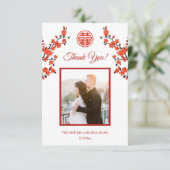 Cherry Blossom Photo Chinese Wedding Bedankkaart (Staand voorkant)