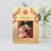 Cherry Blossom Photo Chinese Wedding Bedankkaart (Staand voorkant)