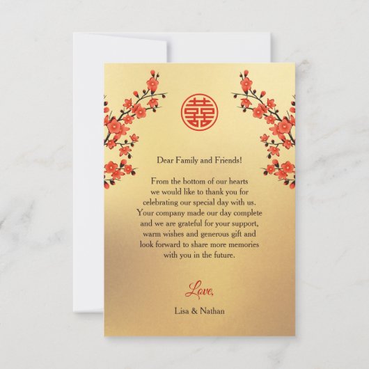 Cherry Blossom Photo Chinese Wedding Bedankkaart (Achterkant)