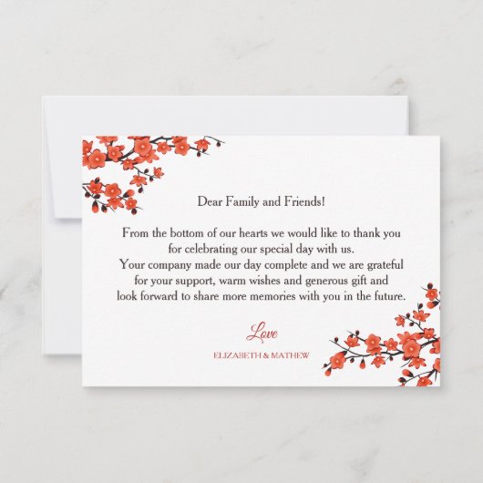 Cherry Blossom Photo Chinese Wedding Bedankkaart (Achterkant)
