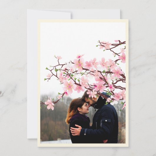Cherry Blossom PHOTO Pink White Wedding Save The Date (Achterkant)