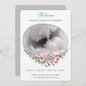 Cherry Blossom Photo Template Birth Announounding (Voorkant / Achterkant)
