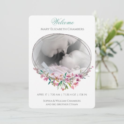 Cherry Blossom Photo Template Birth Announounding (Staand voorkant)
