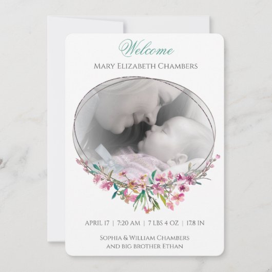 Cherry Blossom Photo Template Birth Announounding (Voorkant)