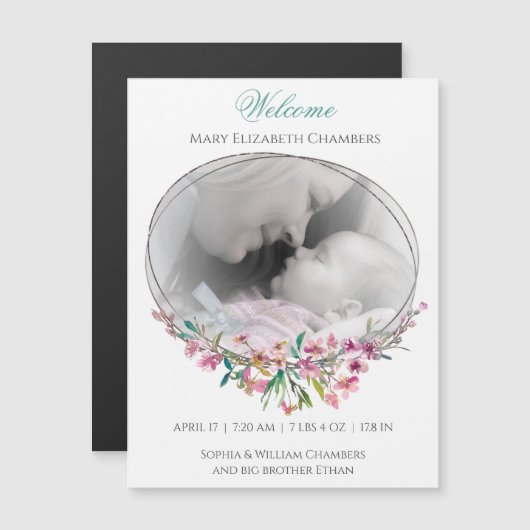 Cherry Blossom Photo Template Birth Announounding (Voorkant / Achterkant)