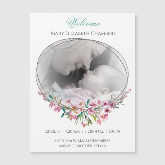 Cherry Blossom Photo Template Birth Announounding (Voorkant)