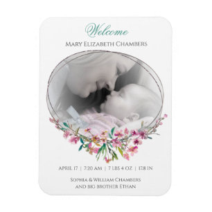 Cherry Blossom Photo Template Birth Announounding Magneet
