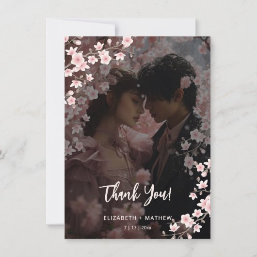 Cherry Blossom Photo Wedding Thank You Bedankkaart (Voorkant)