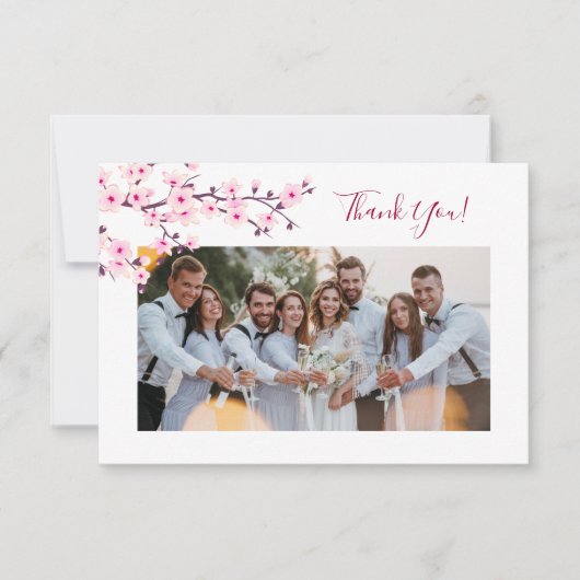 Cherry Blossom Photo Wedding Thank You Card Bedankkaart (Voorkant)