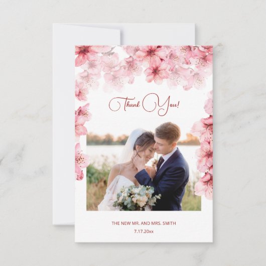 Cherry Blossom Photo Wedding Thank You Card Bedankkaart (Voorkant)