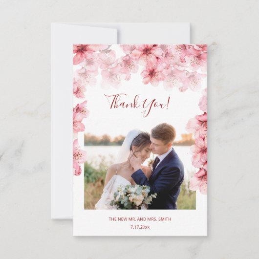 Cherry Blossom Photo Wedding Thank You Card Bedankkaart (Voorkant)