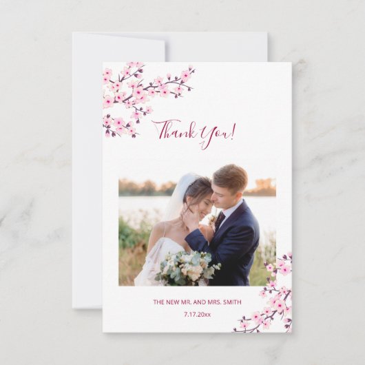Cherry Blossom Photo Wedding Thank You Card Bedankkaart (Voorkant)