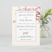 Cherry Blossom Pink Beige Wedding Kaart (Staand voorkant)