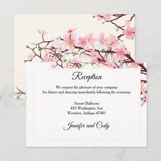 Cherry Blossom Pink Beige Wedding Reception Informatiekaartje (Voorkant / Achterkant)