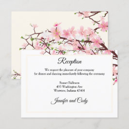 Cherry Blossom Pink Beige Wedding Reception Informatiekaartje