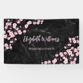 Cherry Blossom Pink Black Marble Banner (Horizontaal)