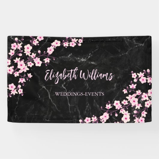 Cherry Blossom Pink Black Marble Banner (Horizontaal)
