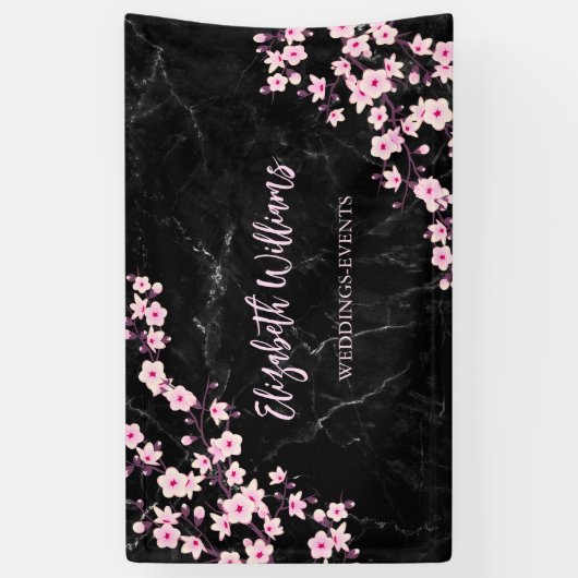 Cherry Blossom Pink Black Marble Banner (Verticaal)