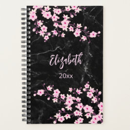 Cherry Blossom Pink Black Marmer Custom Planner