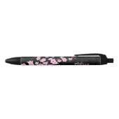 Cherry Blossom Pink Black Marmer Monogram Zwarte Inkt Pen (Bovenkant)