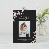 Cherry Blossom Pink Black Wedding Thank You Bedankkaart (Staand voorkant)