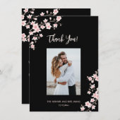 Cherry Blossom Pink Black Wedding Thank You Bedankkaart (Voorkant / Achterkant)