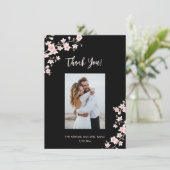 Cherry Blossom Pink Black Wedding Thank You Bedankkaart (Staand voorkant)