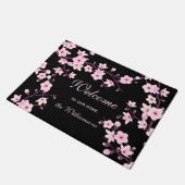 Cherry Blossom Pink Black Welkom Familienaam Naam Deurmat (Schuin)