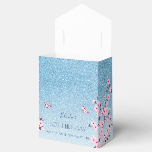 Cherry Blossom Pink Blue Glitter Hartelijk dank Bedankdoosjes (Geopend)