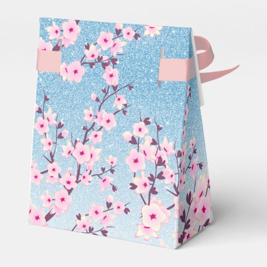 Cherry Blossom Pink Blue Glitter Hartelijk dank Bedankdoosjes (Achterkant)