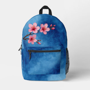 Cherry Blossom Pink Blue Monogram Bedrukte Rugzak