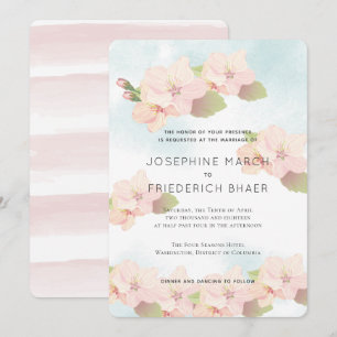 Cherry Blossom Pink Blue Waterverf Invitation Kaart