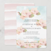 Cherry Blossom Pink Blue Waterverf Uitnodiging (Voorkant / Achterkant)