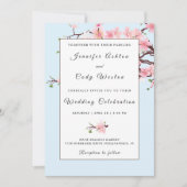 Cherry Blossom Pink Blue Wedding Kaart (Voorkant)