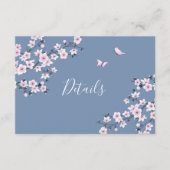 Cherry Blossom Pink Dusty Blue Wedding Details Informatiekaartje (Voorkant)