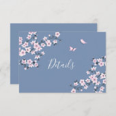 Cherry Blossom Pink Dusty Blue Wedding Details Informatiekaartje (Voorkant / Achterkant)