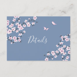Cherry Blossom Pink Dusty Blue Wedding Details Informatiekaartje