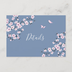 Cherry Blossom Pink Dusty Blue Wedding Details Informatiekaartje