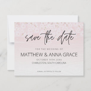 Cherry Blossom Pink en White Wooden Save The Date