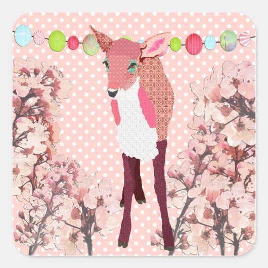 Cherry Blossom  Pink Fawn Vierkante Sticker (Voorkant)