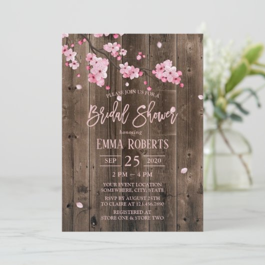 Cherry Blossom Pink Floral Barn Wood Vrijgezellenf Kaart (Staand voorkant)