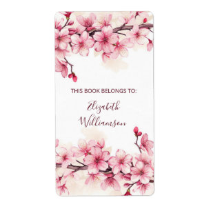 Cherry Blossom Pink Floral Bookplate Etiket
