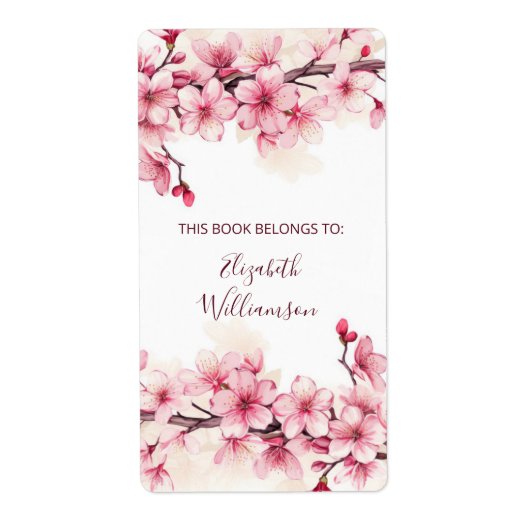 Cherry Blossom Pink Floral Bookplate Etiket (Voorkant)